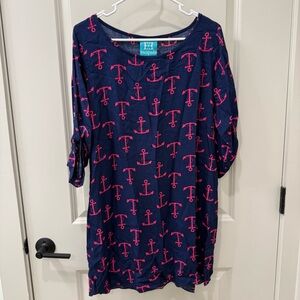 Escapada Living Anchor Tunic S Navy Pink Nautical 3/4 Sleeve Resort Beach